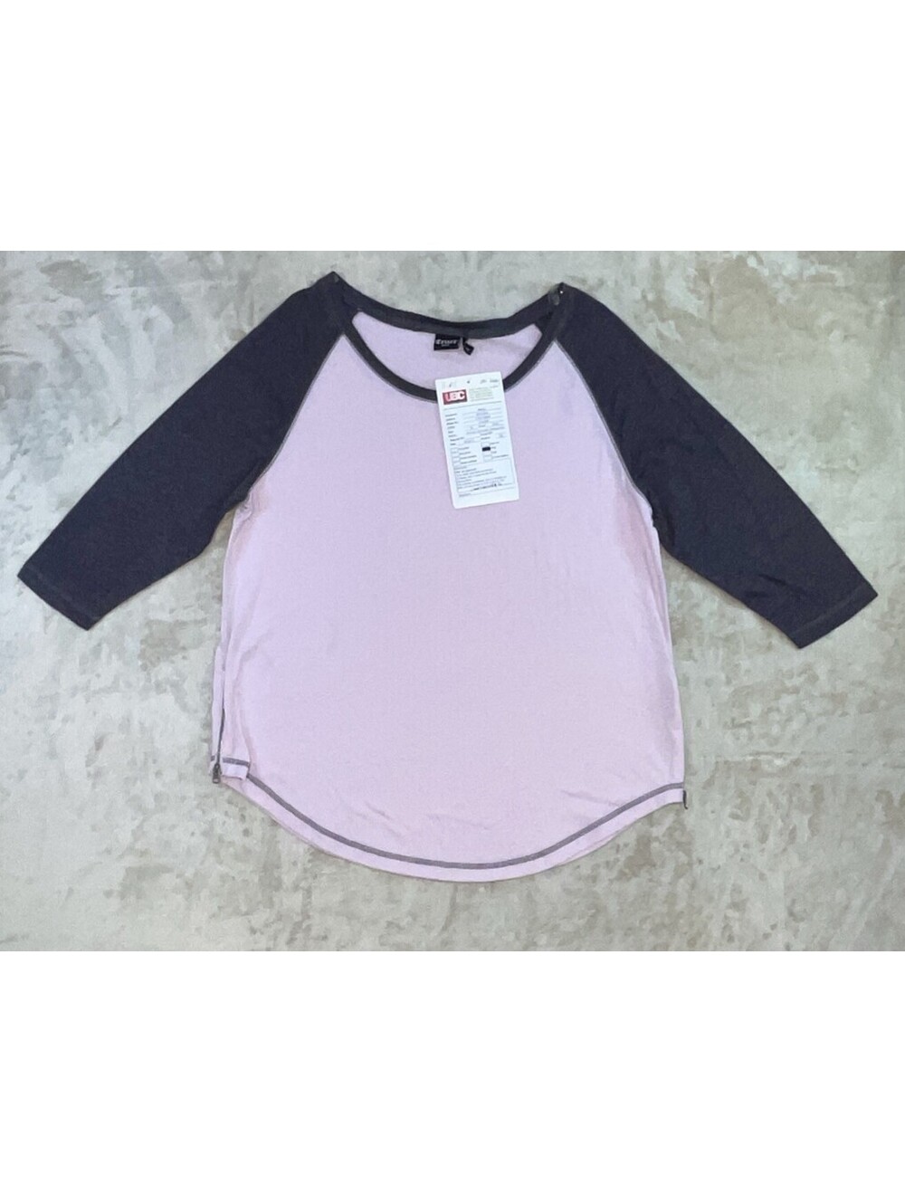 Cruel Denim 3/4 Sleeve Pink/Gray Raglan T Shirt w/ Size Zippers Women M - NWT
